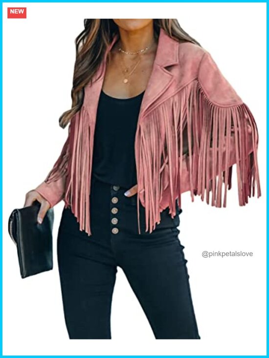 Jackets & Blazers - Faux Suede Fringe Cropped Moto Jacket Women Lightweight Tassel Western